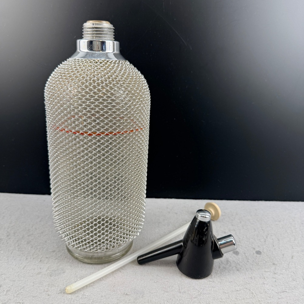 VTG Merkuria Glass Soda‎ Siphon Wire Mesh Seltzer Bottle MCM Barware Kovo - Picture 7 of 11